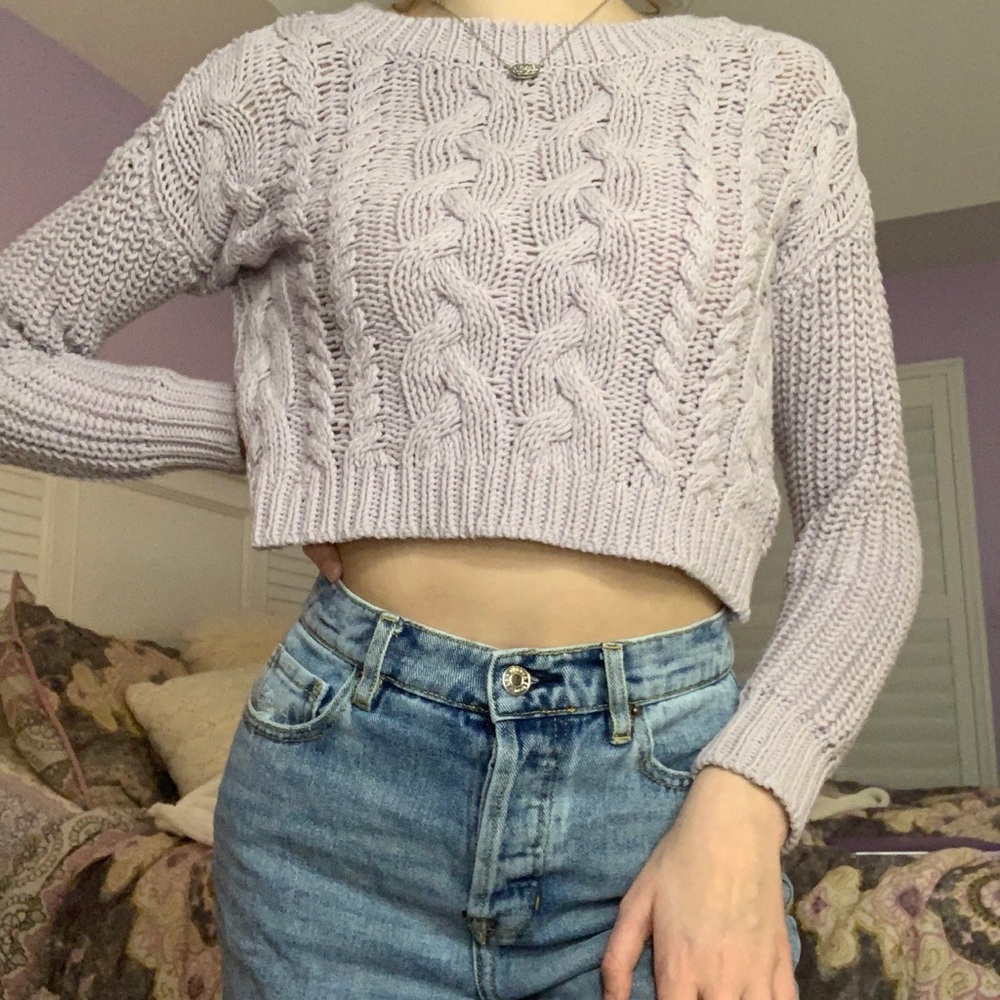 purple sweater cropped from garage